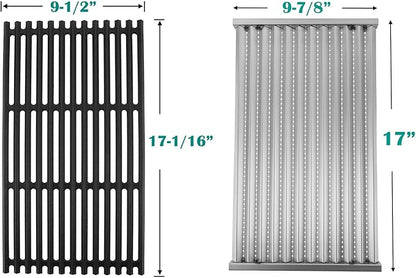 Cast Iron Grill Grates and Stainless Steel Emitter Plates for Charbroil Commercial Infrared 4 Burner 463242715, 463242716, 463276016, 466242715, 466242815, 463257520 Gas Grills