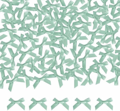 Meseey 100 Pcs 1.5 Inches Premade Craft Bows Self Adhesive Sage Green Satin Ribbon Bows for Treat Bags Gift Wrapping Basket Wedding Baby Shower Brithday Party(Sage Green)