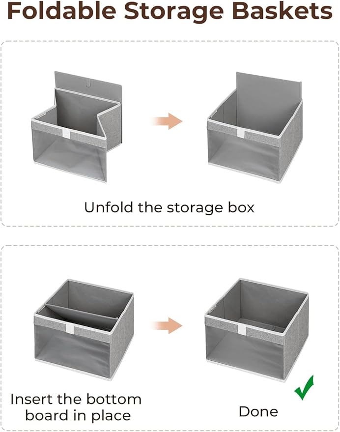StorageWorks Closet Storage Bins, Large Storage Baskets with Clear Window and Handles, Foldable Fabric Organizer for Clothes, Shelves, Gray, 3 Pack
