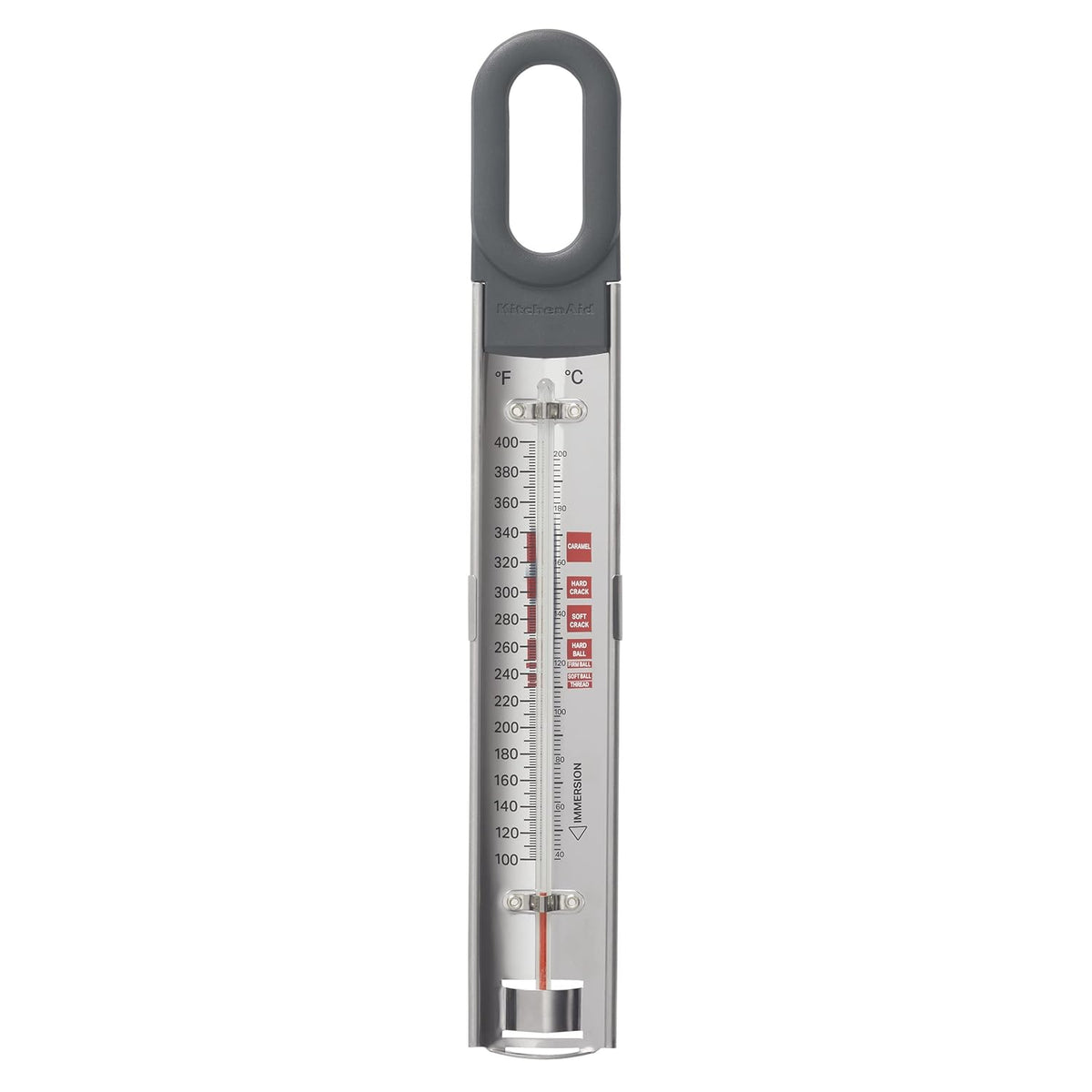 KitchenAid Curved Stainless Steel Paddle Style Candy and Deep Fry Thermometer with Pan Clip, Temperature Range 100F to 400F