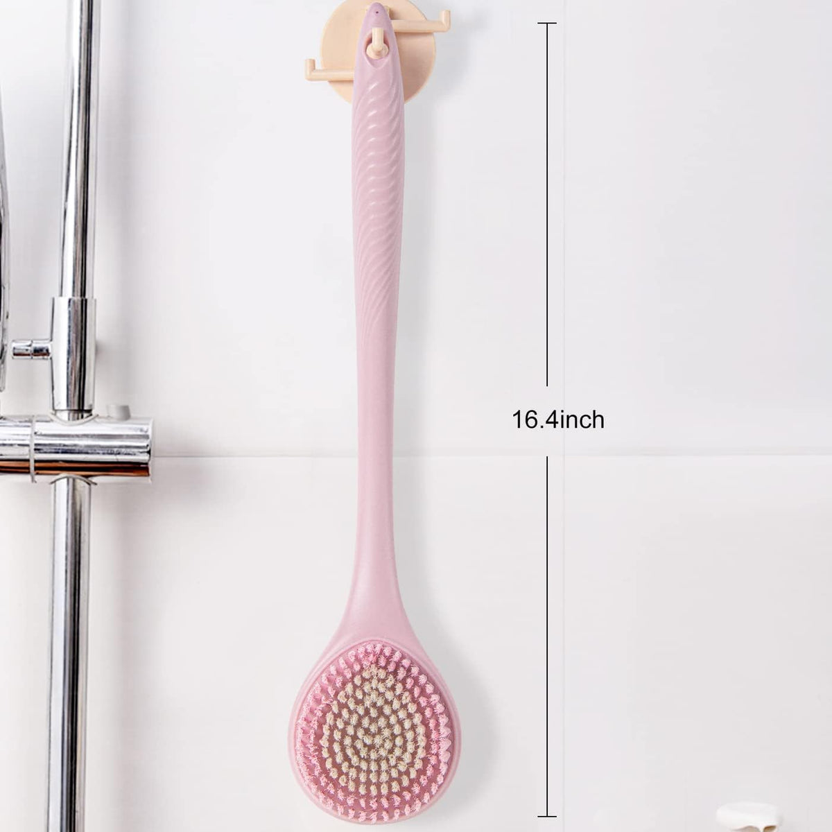 BEDELITE Back Bath Brush Long Handle for Shower - Soft Shower Brush for Men & Women,Back Brush Scrubber(16.4" Long), Skin Exfoliator for Bath Scrubber Body Brush(Pink)