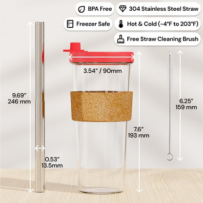 Dodoko Hot Pink Reusable Boba Tea Cup with Straw, 24 oz - Insulated BPA Free Shatterproof Tumbler for Iced Coffee, Smoothies, Cold Drinks