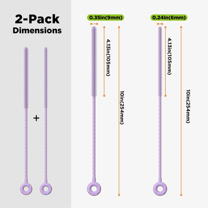 2 Pcs Silicone Straw Cleaner Brush, Extra Long Cleaning Brushes for Straws, 6mm&9mm, Purple