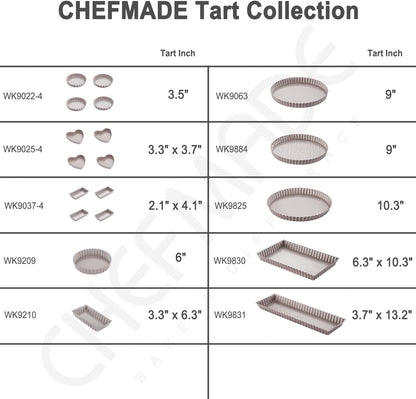 Chefmade Mini Tart Pan Set, 4-Inch 4Pcs with Removable Loose Bottom Non-Stick Heart-shaped Quiche Bakeware for Oven and Instant Pot Baking (Champagne