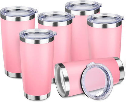 StarSpeed 6 Pack 20oz Stainless Steel Travel Coffee Tumbler,Light Pink | Travel Coffee Mug Bulk,Spill-proof Lid,Double Wall,BPA-free Travel Cups,Insulated Cup Fits Car Cupholders