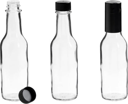 Talented Kitchen 14-Pack Glass Hot Sauce Bottles Kit - 5 Oz Clear Woozy Bottles - Screw-On Caps & Dripper Inserts - Includes Funnel & 18 Chalkboard Labels - Dishwasher-Safe - Hot Sauce Making Supplies