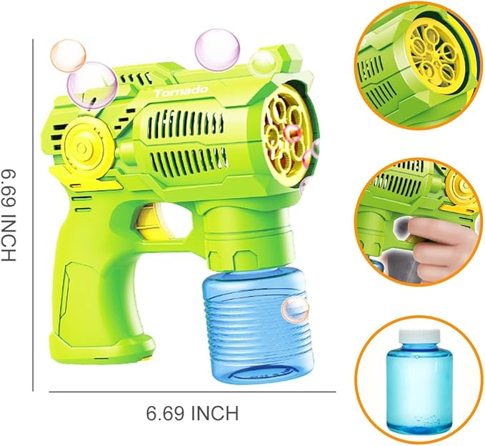 2-Pack Bubble Gun Set with Batteries – Automatic Bubble Blower Toys for Kids & Toddlers | 1 Blue + 1 Green Bubble Shooter with Solution Included | Outdoor Fun & Ready to Play