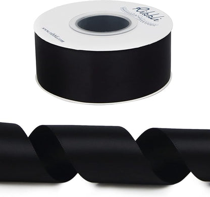 Ribbli Black Double Faced Satin Ribbon,1-1/2” x Continuous 25 Yards,Use for Bows Bouquet,Gift Wrapping,Wedding,Floral Arrangement