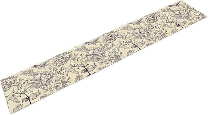Retro Floral Bird Table Runner,Vintage Boho Rose Flower Birds Table Runner for Kitchen Dining Table Holiday Farmhouse Home Party Decor 13x70in