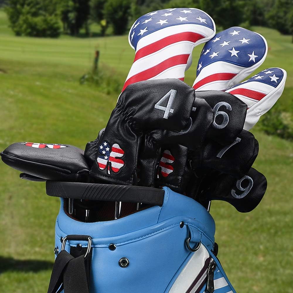 CRAFTSMAN GOLF 11pcs /Set USA US Flag Clover Leather Left Right Black White Green Dark Blue Iron Covers Headcover Also Available for Custom Version with Your Name