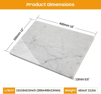 Carrara White Marble Cutting Board, 12×16 Inch Marble Pastry Board | ﻿Natural Marble Slab, Non-slip Feet, Stay Cool for Dough/Butter, Ideal for Pastry, Cheese, Charcuterie, Pizza, Bread