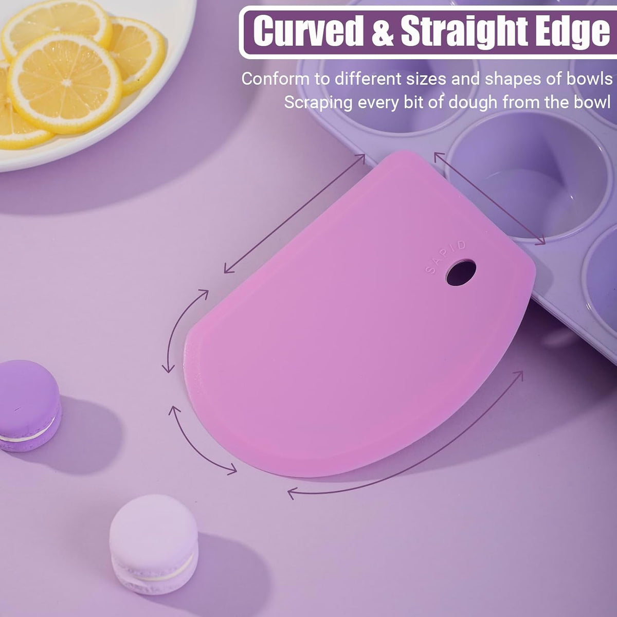 Sapid Silicone Bowl Scraper Flexible Curved Edge (5.98"×4.3"), Food Grade Bench Dough Scraper for Baking Sourdough Bread, Cake, Fondant Icing