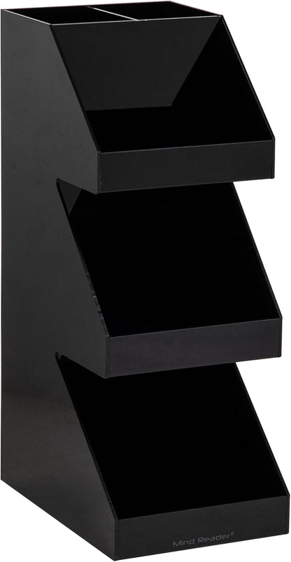 Mind Reader Coffee Tea Utensil and Condiment Station, Countertop Organizer, Coffee Bar, Kitchen, 6"L x 9"W x 16"H, Black