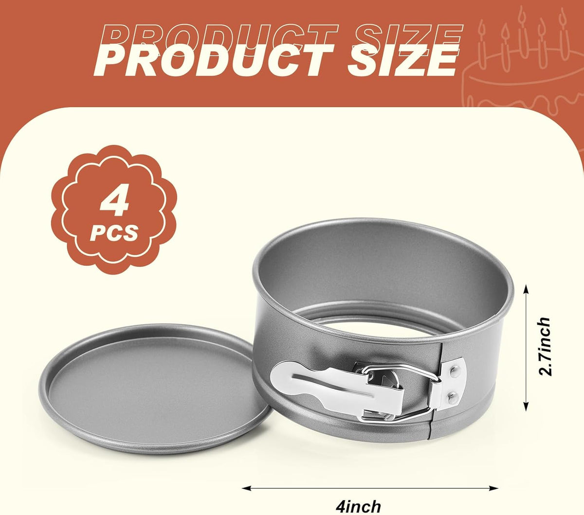 4 Pcs 4 Inch Non Stick Springform Pan with Removable Bottom Carbon Steel Round Springform Cheesecake Pan with Stainless Steel Spring Buckles for