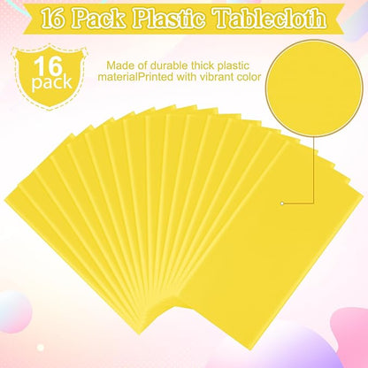 16Pack Yellow Plastic Tablecloth for Rectangle Tables, Premium Decorative Yellow Disposable Table Cloths for Parties, Rectangle Party Table Cover for Birthday Wedding Baby Shower Festivals, 54x108Inch