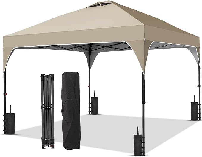 10x10FT Canopy Tent, 1-Button Push Instant Pop Up Canopy with 4 Sandbags, Easy Setup Outdoor Gazebo Shelter