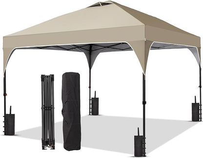 10x10FT Canopy Tent, 1-Button Push Instant Pop Up Canopy with 4 Sandbags, Easy Setup Outdoor Gazebo Shelter