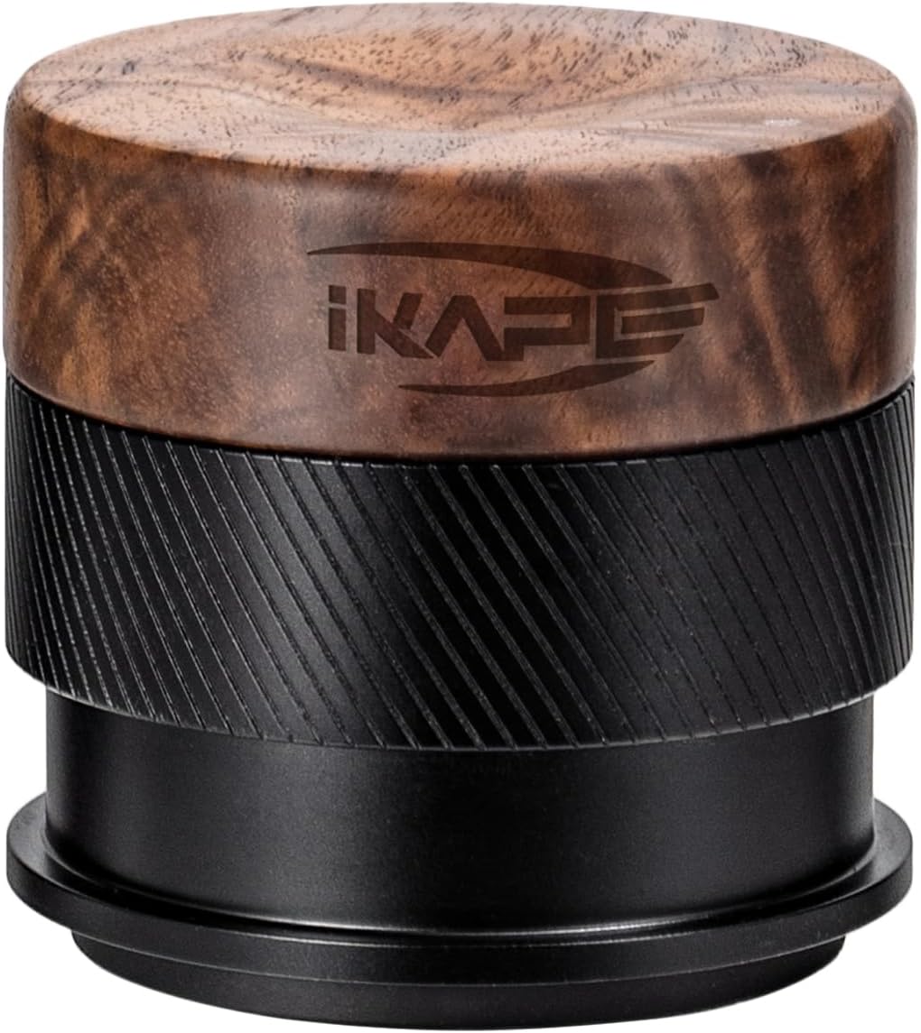 Ikape 58MM Espresso Tamper, New Wooden Handle Design，Premium Barista Coffee Calibrated Tamper with Spring Loaded
