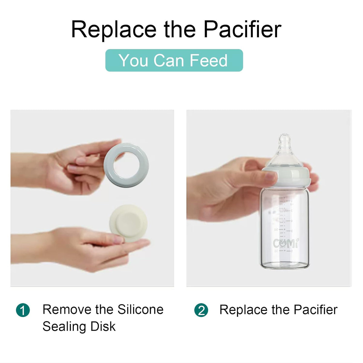 Comi Wide Neck Glass Breastmilk Collection n Storage Bottle, 4 Packs, 6oz with Screw Ring Sealing Disk; Re-markable Sealing Disc. BPA Free