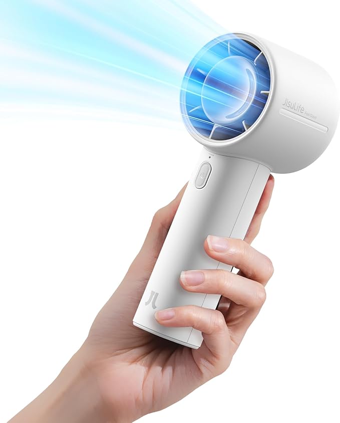 JISULIFE Portable Handheld Fan, 4000mAh Rechargeable Mini,Up to 22 Hours Cooling,5 Speed Strong Wind, Handheld Personal Fan for Travel Outdoor Camping Beach Makeup（Gray）
