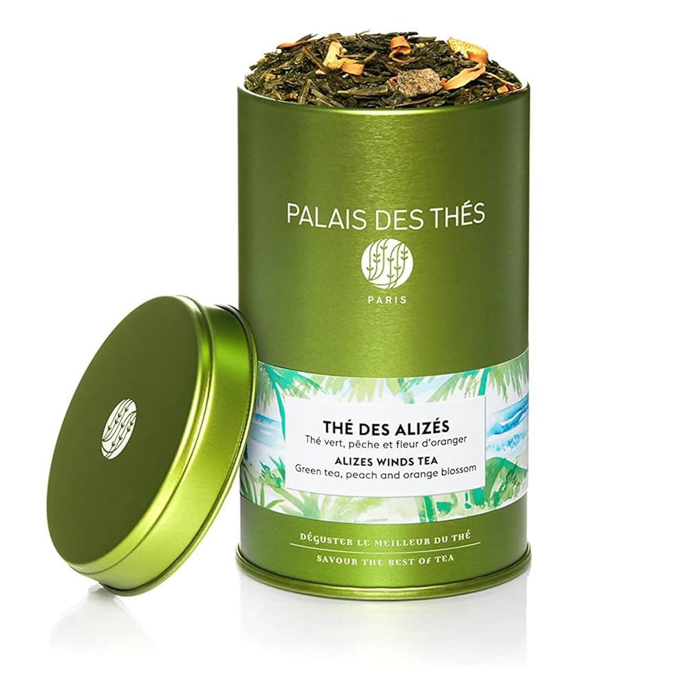 Palais des Thés - Alizes Winds Tea - Green Tea, Peach & Orange Blossom - 3.5oz Loose Leaf Metal Gift Tin, Serves 20-25 Cups