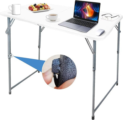 Gocamptoo Folding Table,4ft Indoor Outdoor Heavy Duty Portable Folding Square Plastic Dining Table w/Handle, Lock for Picnic, Party, Camping (4 FT)-White