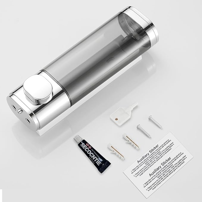 Wall Mounted Shampoo Dispenser for Shower - 1 Chamber No Drill Conditioner and Body Wash Dispenser for Bathroom, Large Capacity, Chrome