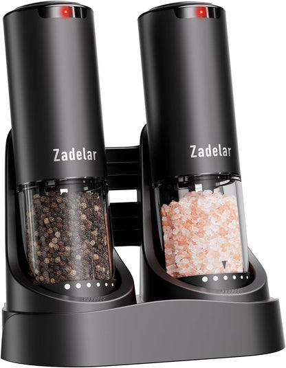 Electric Rechargeable Salt and Pepper Grinder Set,Automatic Pepper Mill Grinder with USB C Charging Dock,Upgraded 95ml Large Capacity,Adjustable Coarseness,LED Light,High-end Black