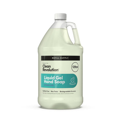 Clean Revolution Liquid Gel Hand Soap, Silky Rich Liquid, Quick Lather, Fast Rinsing, Contains Real Essential Oils (Spring Air) 128 Fl Oz