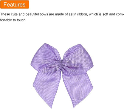 MECCANIXITY 50 Pcs Mini Ribbon Bow 1" Mini Fabric Satin Ribbon Flower Bows for Craft DIY Sewing Wedding Birthday Party Gift Wrap Bows Dark Purple