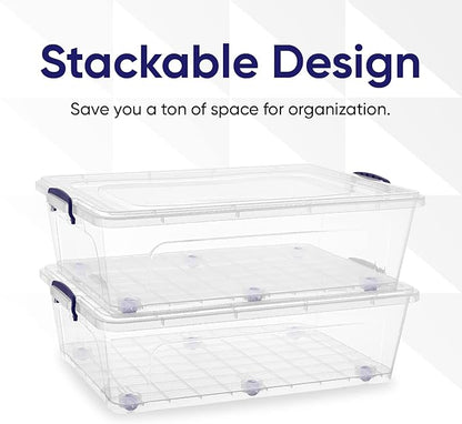 Superio Storage Bins with Lids, Clear Plastic Containers for Organizing, Stackable Totes, BPA Free, Odor Free, Organizer Boxes for Home, and Dorm (4 Pack, 42 Quart)
