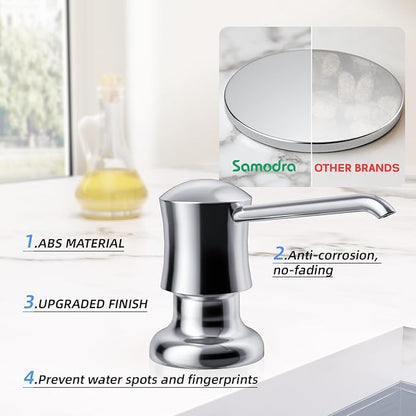 Samodra Sink Soap Dispenser and Extension Tube Kit, ABS Pump Head Bronzed Built in Design with 39” Extension Tube to Soap Bottle, No More Messy Refills(No Bottle) Chrome