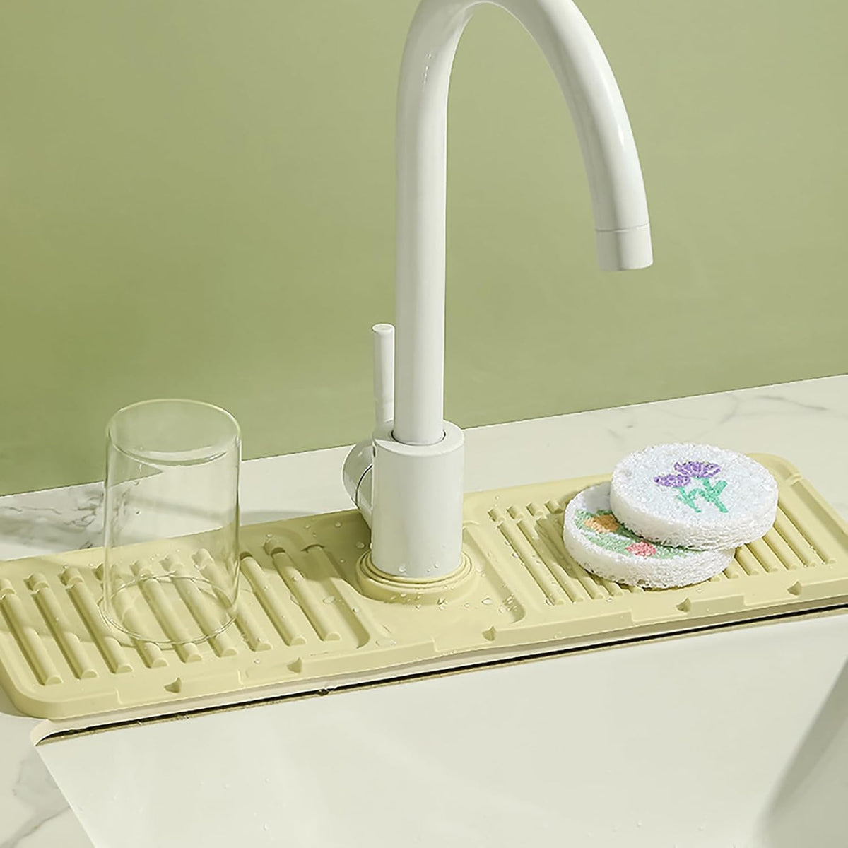 Faucet Mat for Kitchen Sink - 2024 Upgraded Premium Silicone Splash Guard with Fast Drying Properties - Protective Sink Tray Ideal for Stone Sinks in Kitchen & Bathroom (1, Beige)