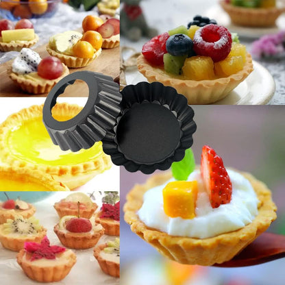 Datanya 24Packs Mini Tart Pans 3 Inch with Removable Botttom, Carbon Steel Fluted Tart Tin Shell Mold Round Nonstick 3'' Quiche Pans for Pies