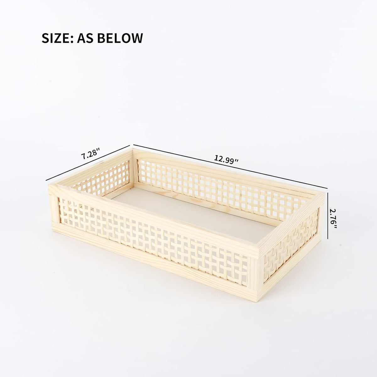 Yahuan Rectangular Wooden Bamboo Serving Tray with Handles, Handwoven Rattan Decorative Display Serving Platters