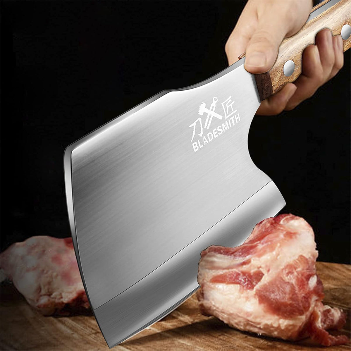 Bladesmith Meat Cleaver Butcher Axe Bone Chopper Heavy Duty - 6.3'' Bone Cutting Knife Bone Breaker, Stainless Steel Thicken Blade & Pear Wood Handle
