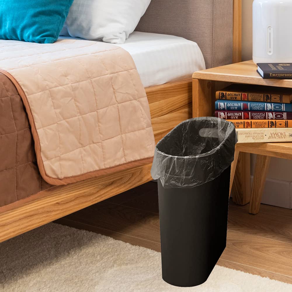 Small Trash Can Plastic Bathroom Wastebasket 3.2 Gallon Slim Garbage Container Bin with Handle for Home Kitchen Bathroom Bedroom Office, 2 Pack (Brown)