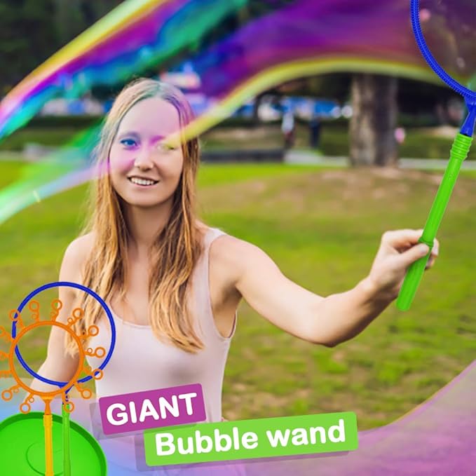 Giant Bubble Wand Set for Kids and Adults with Concentrated Refill, Fun Outdoor and Indoor Activity for Girls, Boys, Toddlers and Children to Enjoy
