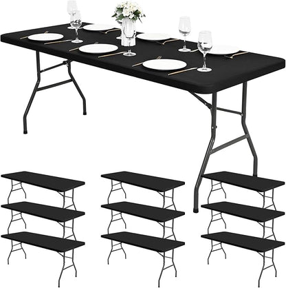 10 Pack Stretch Fabric Table Top Cap Cover, fits 8Ft Tables, Spandex Table Covers Washable Elastic Universal Rectangle Tablecloth Protector for Indoor Outdoor Party Picnic Wedding, Black,30" W x 96" L