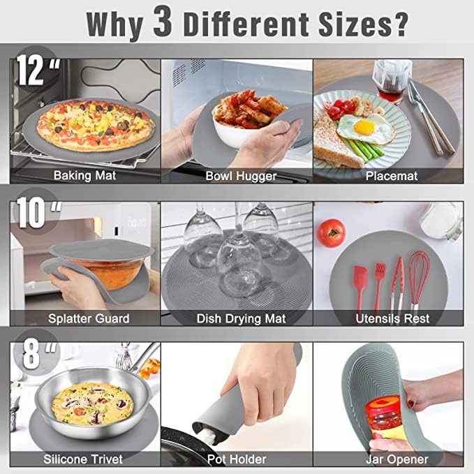 Pack 2,KooMall 12 10 8 Inch Multi-use Microwave Mat, Trivet, Pot Holders, Drying, Baking, Place Mat, Utensils Rest