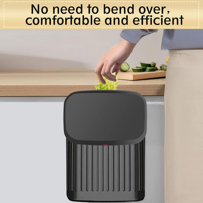 GloDeals Kitchen Hanging Trash Can with Lid, 2.1Gal/ 8L Stainless Steel Trash Can Compost Bin Counter Top, Wall-Mount Indoor Kitchen Trash Bin for Cabinet, Under Sink, Bathroom (Black)