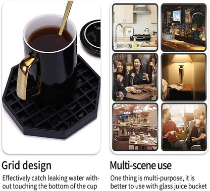 Drip Trays 6" Coffee Countertop Octagon Drip Tray Black Plastic Coffee Drip Tray With Honeycomb Grid, Pack of 4 (4 Pcs 6")