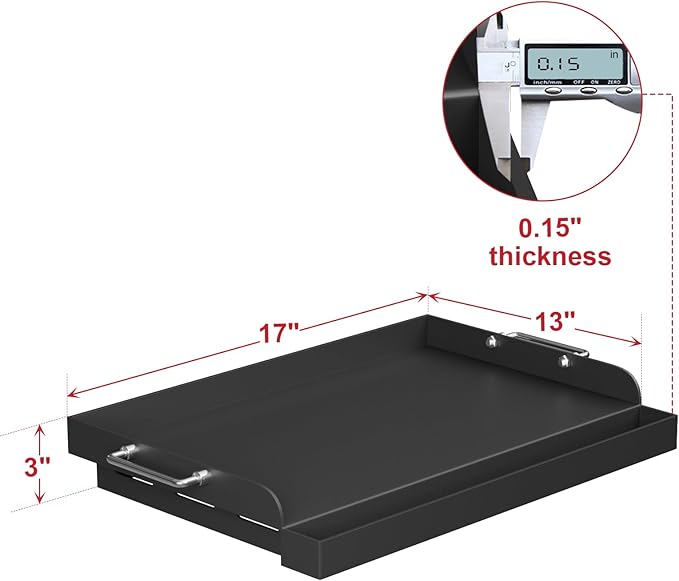 17" x 13" Universal Nonstick Griddle for Gas Grill, Carbon Steel Griddle Plate for BBQ Gas/Charcoal/Gas Stove, Flat Top Plate Grill with Removable Handles for Weber, Charbroil Grills