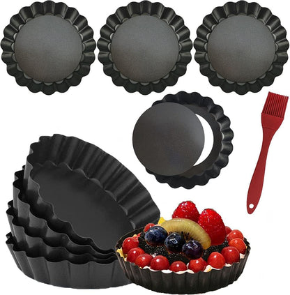 Datanya 8 Pack Mini Tart Pans 4 Inch with Removable Bottom Round Nonstick Quiche Pan, Heavy Duty Fluted Side for Pies, Mousse Cakes
