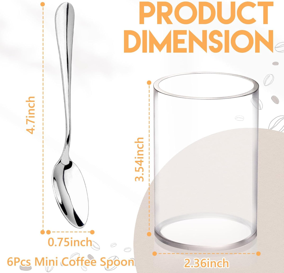 6 Pcs Mini Coffee Spoons with Holder 4.7 inch Demitasse Espresso Stainless Steel Spoons Silver with Acrylic Cylinder Holder for Coffee Bar Home Tea