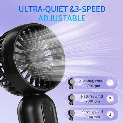 VanSmaGo [Portable Mini Fan 3-pack] Handheld Personal Small Fan with 3-speed for Travel, USB Rechargeable Battery Operated Eyelash Fan, Black&White&Pink
