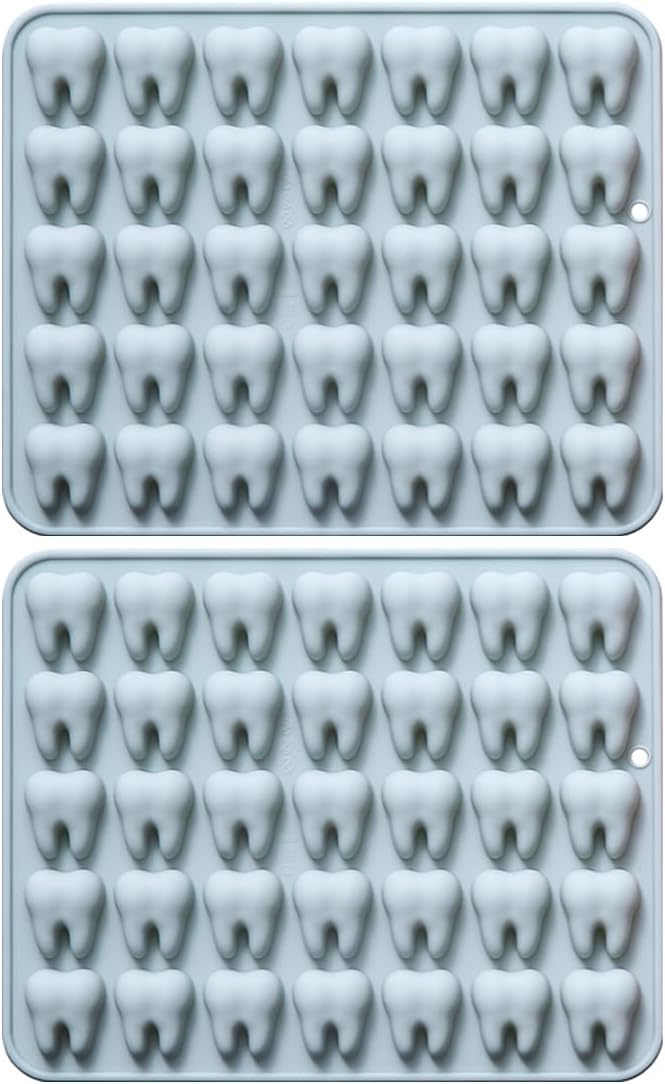 Unique Tooth Shape Candy, Chocolate Silicone Molds Set, 70 Cavity, Non Stick Mold for Gummy, Cupcake Topper, Snack, Biscuit, Handmade Diy, 2 Count