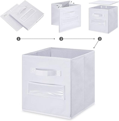 artsdi 13x13x13 storage cube bins (Set of 10) Fabric storage cubes with 10 Labels Window Cards & a Pen, storage cubes 13x13, Collapsible 13 inch cube storage bins, Cubby Organizer Boxes, White