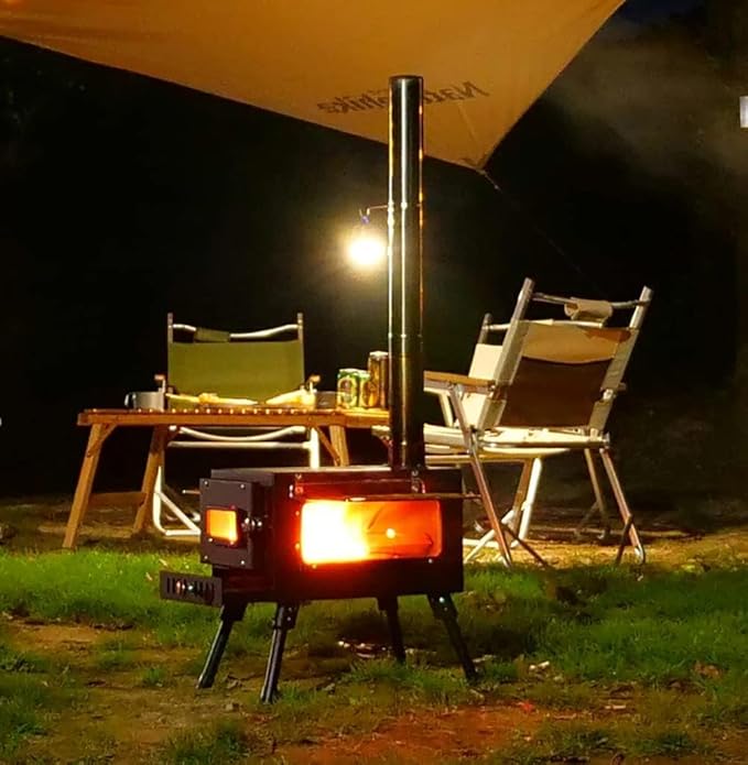 Wood Burning Stove, Portable Tent Stove for Heating, Compact,Outdoor,Courtyard,Camping,Winter,BBQ,Camp Cooking,Touring,Ice Fishing, Hunting,Include Chimney Pipes/Storage Bag(Steel)