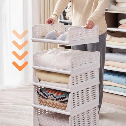 yazi 3 Pack XL Folding Closet Organizers Storage Box, Stackable Closet Storage Box, XL Plastic Drawer Organizer, 3XL Stackable Storage Bins Storage Drawers for Clothing, Closet Shelf Organizer